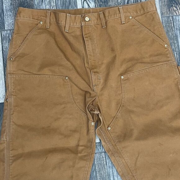 🔥🔥 Vintage CARHARTT DOUBLE KNEE Denim Canvas Workwear Cargo Pants Sz 44x32 - E - Picture 6 of 13